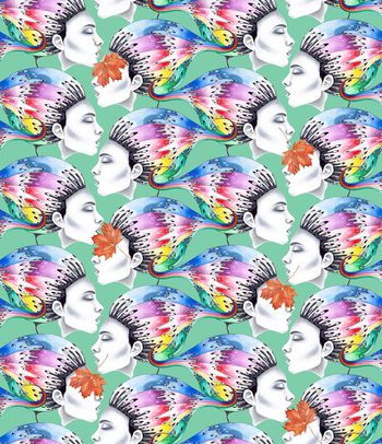 431970-波普风彩绘人物头像枫叶组合女装连衣