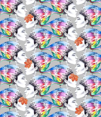 431971-波普风彩绘人物头像枫叶组合女装连衣