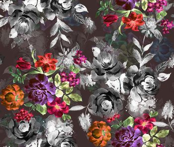 432066-时尚个性瑕疵水墨水彩花卉组合印花