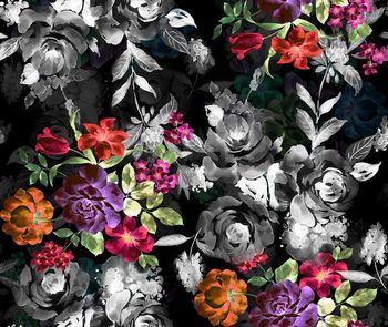432067-时尚个性瑕疵水墨水彩花卉组合印花