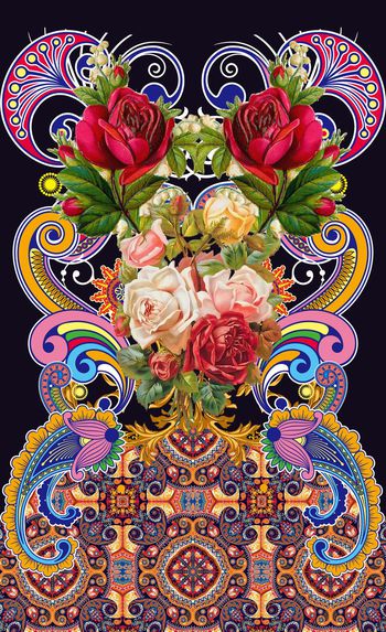 432154-定位腰果花手绘花卉印花