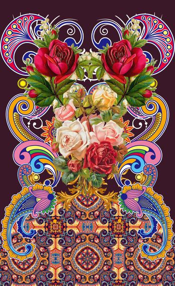 432155-定位腰果花手绘花卉印花