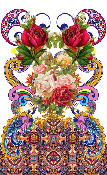 432156-定位腰果花手绘花卉印花