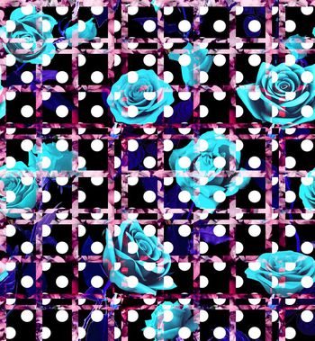 432311-波点条格 玫瑰花