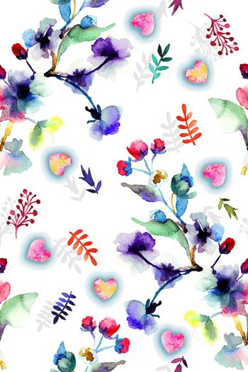 432412-简单清新欧式水彩花卉心形文艺女青年