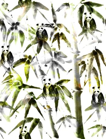 432441-中国风墨竹水墨熊猫竹子林竹叶组合男