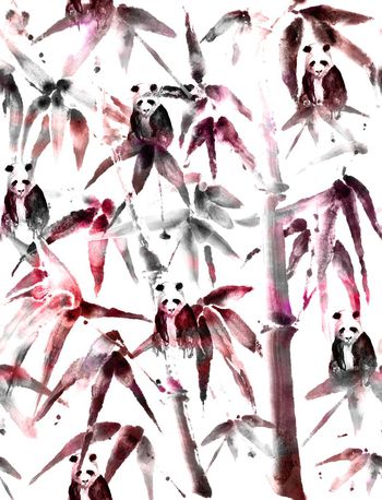 432442-中国风墨竹水墨熊猫竹子林竹叶组合男