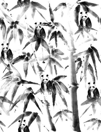 432443-中国风墨竹水墨熊猫竹子林竹叶组合男