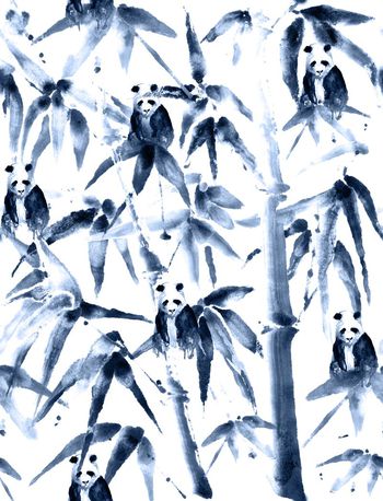 432444-中国风墨竹水墨熊猫竹子林竹叶组合男