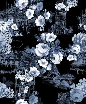 432477-手绘速写欧式风格建筑 花卉油画效果