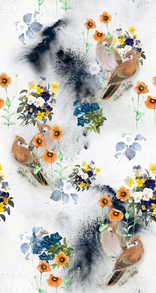 工笔花鸟印花华亿平台图片