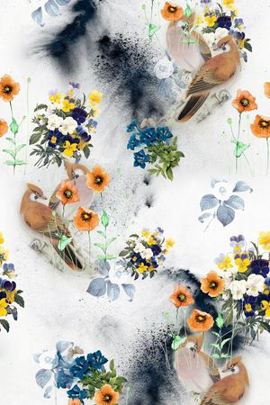 工笔花鸟印花华亿平台图片