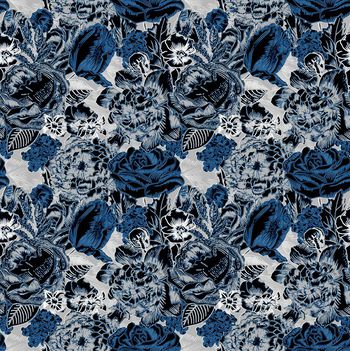 432513-花 印染 蓝色 四方连续