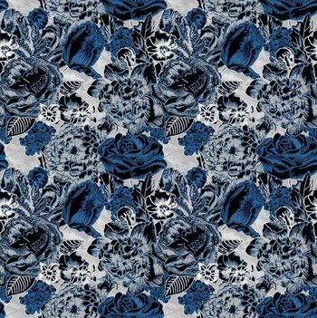 432514-花 印染 蓝色 四方连续