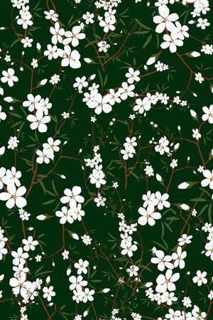 女装手绘暗绿底小碎梅花印花华亿平台图片