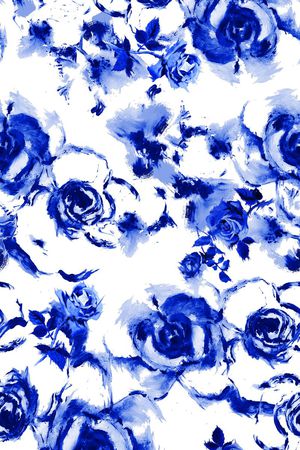 数码高端大牌抽象手绘单色花卉女装印花华亿平台图片