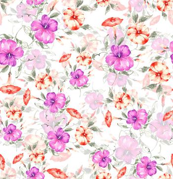 432578-简约时尚手绘花卉数码印花