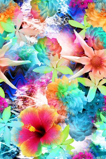 432591-瑕疵花卉染色浸润饱和度效果春夏女装