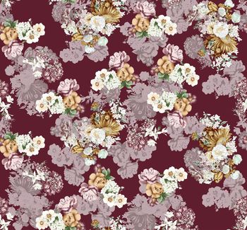 432603-	时尚秋冬手绘花卉数码印花