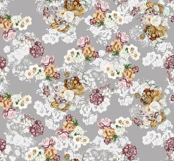 432604-	时尚秋冬手绘花卉数码印花