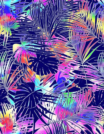 432707-金丝边梦幻热带枝叶棕榈叶龟背叶色彩