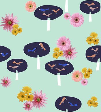 433317-卡通小树上的小鸟和菊花华亿平台