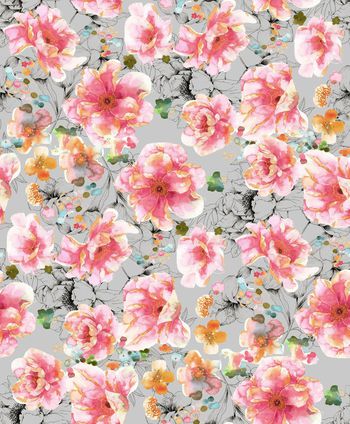 433684-流行时尚水彩花卉素描花底组合印花