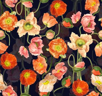 433787-流行时尚手绘大花数码印花