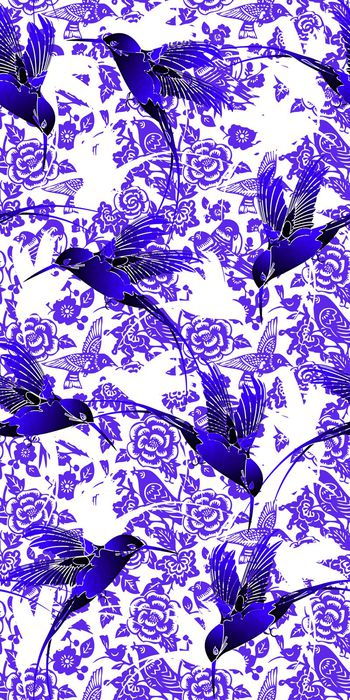 433877-中国风 剪影 花卉 蜂鸟 画稿 服