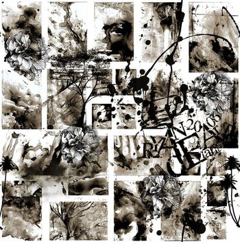 434009-复古怀旧时代破损肌理水墨树木树枝花