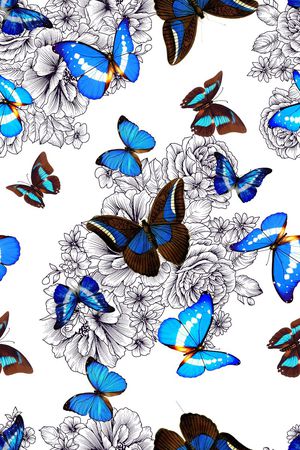 蓝色蝴蝶彩蝶印花华亿平台图片