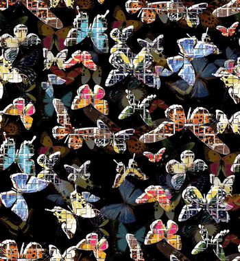 434308-个性时尚瑕疵蝴蝶渐变拼贴数码印花