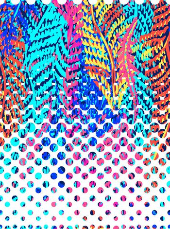 434331-手绘植物枝叶圆点渐变女装连衣裙内衣