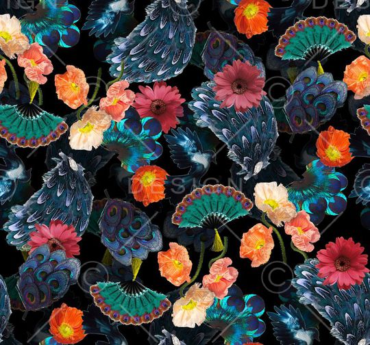 暗调花朵印花华亿平台图片