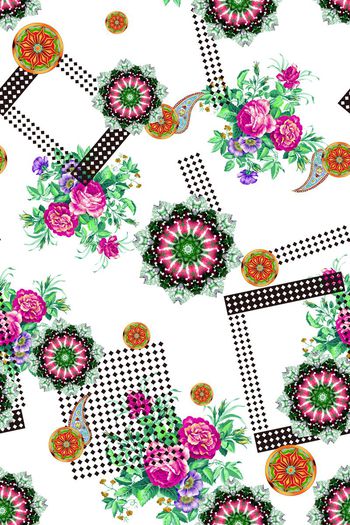 434426-清爽大牌肌理方格几何图手绘花卉佩斯