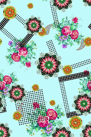 434427-清爽大牌肌理方格几何图手绘花卉佩斯