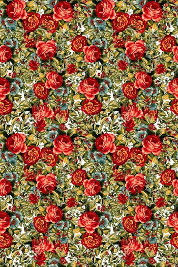 434487-时尚满底手绘红花绿叶