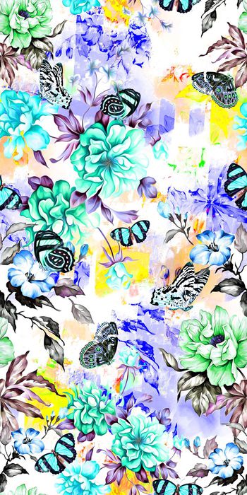 434501-古典 水彩 花卉 蝴蝶 肌理 画稿