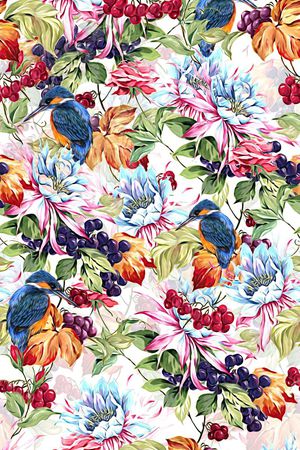 花卉 鸟印花华亿平台图片