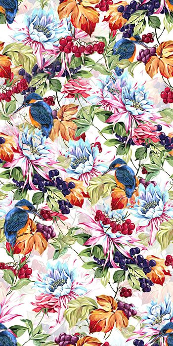 434570-炫彩 水彩 花卉 鸟 画稿 数码 