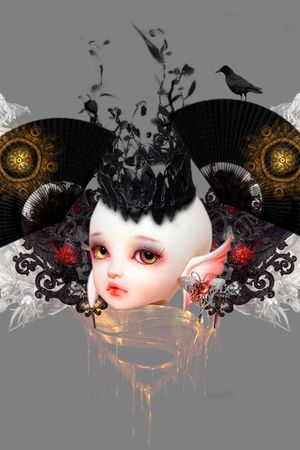 女装定位复古扇子娃娃羽毛皇冠印花华亿平台图片