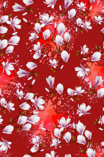 435166-大牌风格玉兰花手绘写意墨迹春夏女装