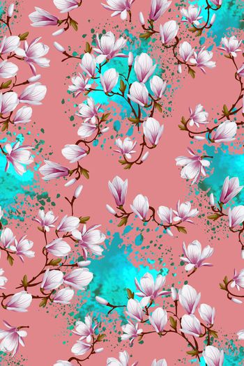 435167-大牌风格玉兰花手绘写意墨迹春夏女装