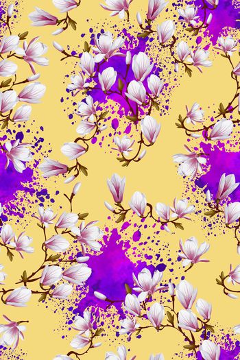 435168-大牌风格玉兰花手绘写意墨迹春夏女装