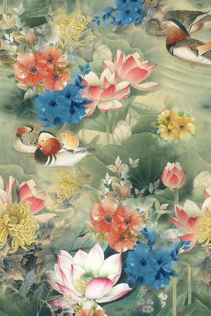 工笔花鸟印花华亿平台图片