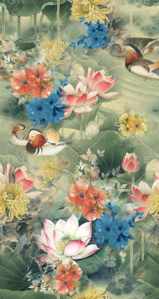 工笔花鸟印花华亿平台图片