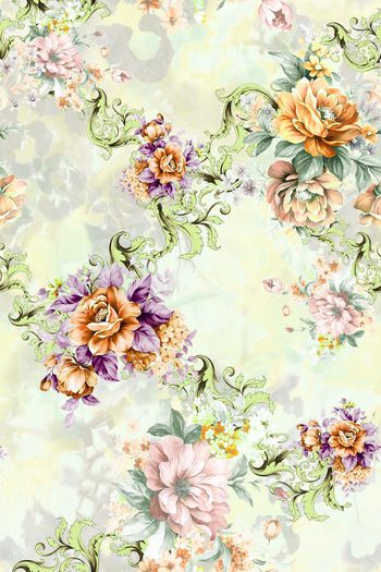 435228-豹纹扎染底纹欧式卷草手绘花卉