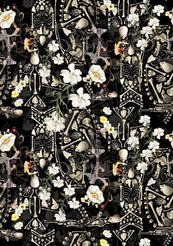 435377-个性男装趣味骷髅头手绘复古花卉