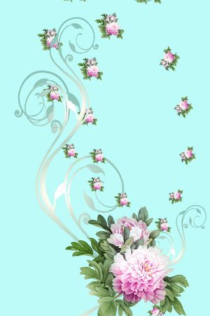 欧式 牡丹 旗袍印花华亿平台图片