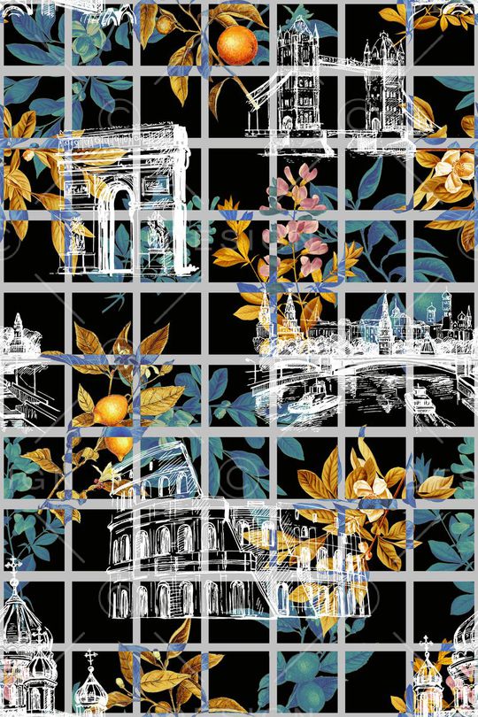 手绘植物印花华亿平台图片